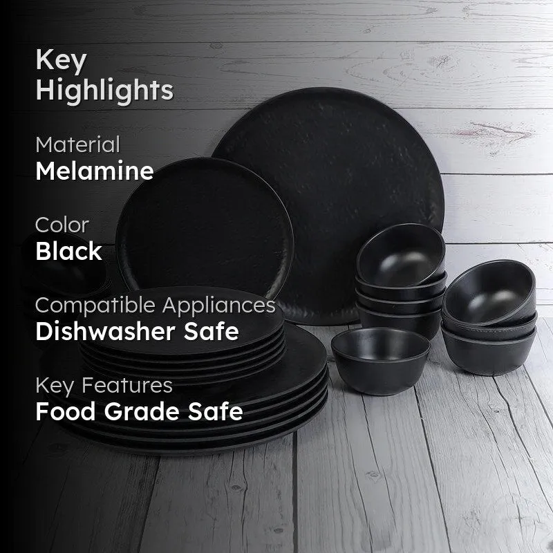 Dotura Melamine Dinner Set (Black) - 24 Piece Set media 2
