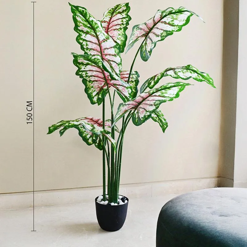 Calatrop Artificial Tropical Caladium With Basic Black Plastic Pot - 150 cm (5 ft) media 9