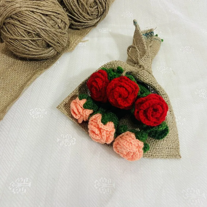 Crochet Handmade Rose Bouquet (Orange,Red) - Set Of Six media 3