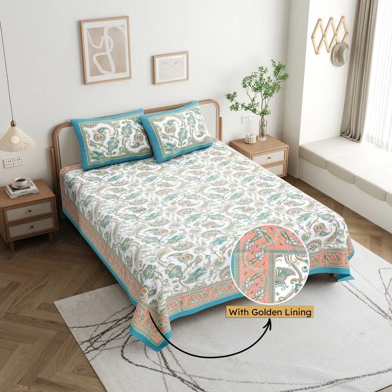 Bloom Cotton Bedsheet (White,Blue) - 180 GSM media 1
