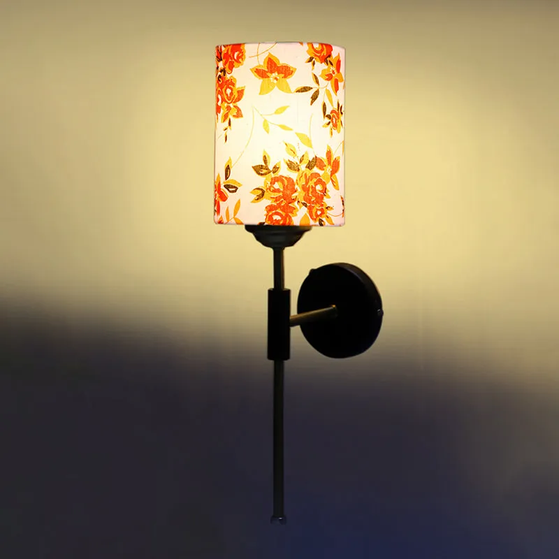 Beryll Printed Cylindrical Steel & Cotton Wall Lamp - Orange media 5