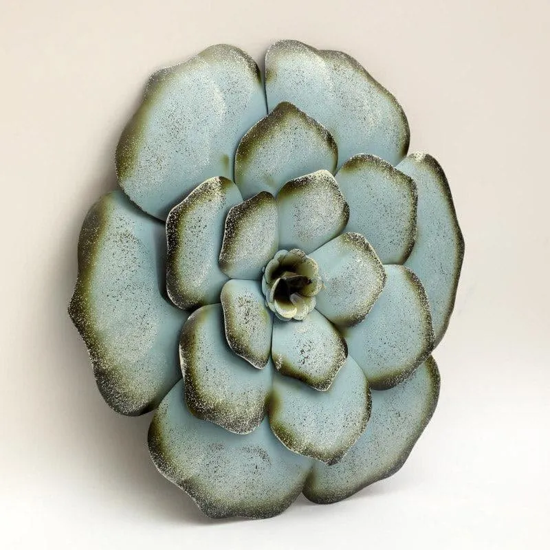 Rose Bloom Metal Wall Accent- Blue media 3
