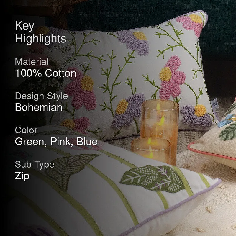 Sunlit Bloom Embroidered Cotton Cushion Cover media 2