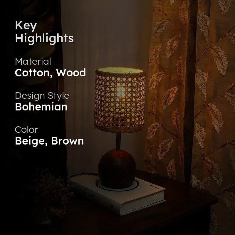Openweave Wooden & Cotton Table Lamp - Beige media 2