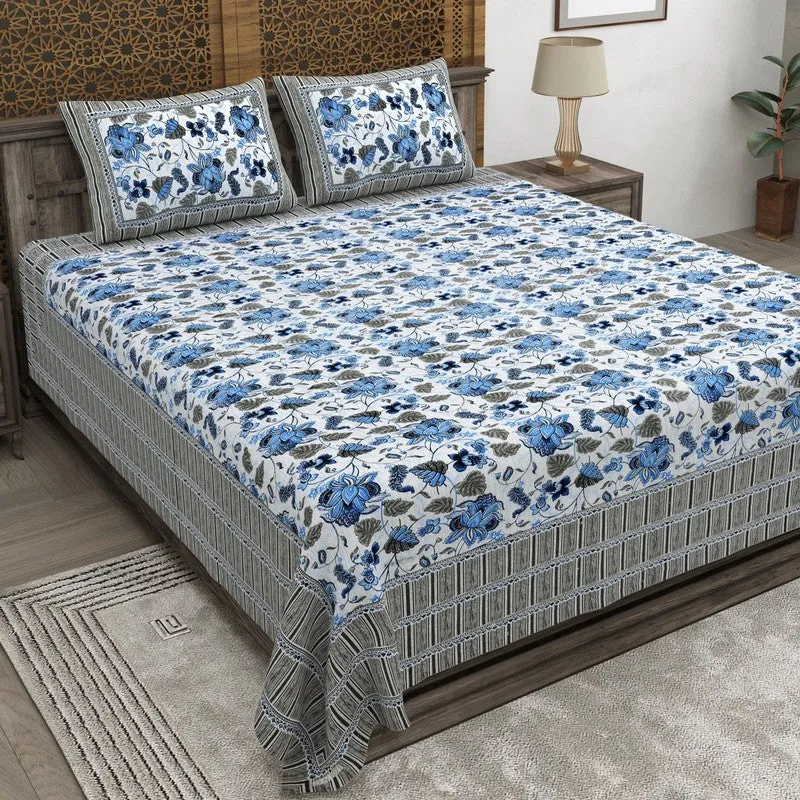Softus Cotton Bedsheet (Blue,Black) - 240 TC media 1