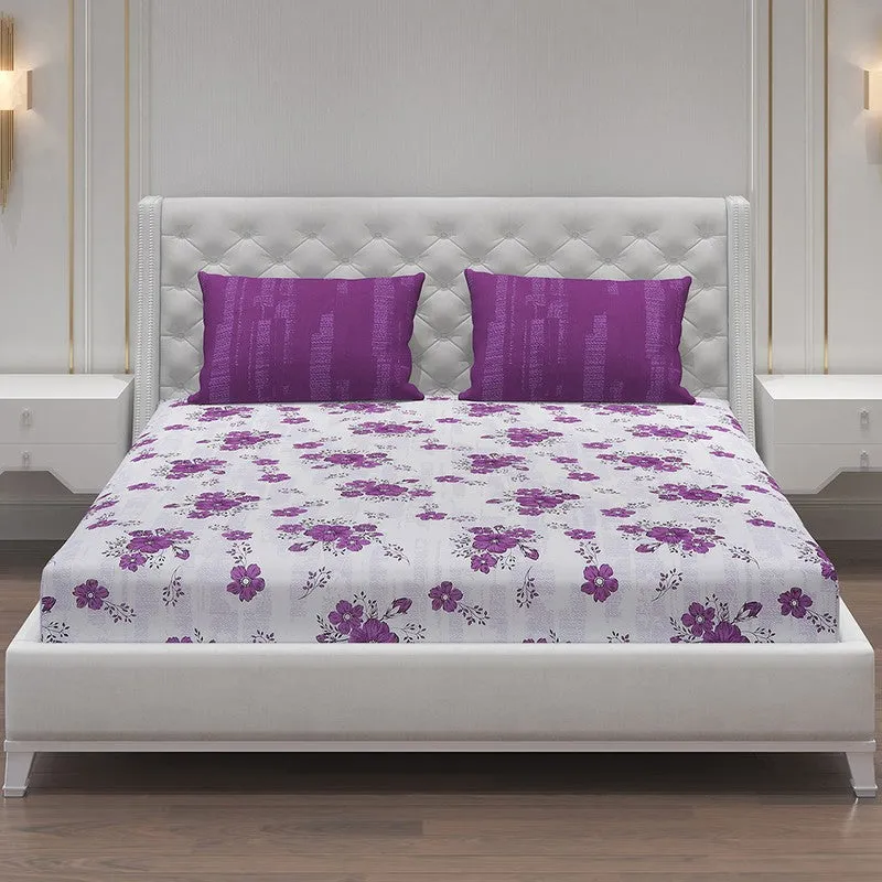 Monte Carlo Petal Story Cotton Bedsheet (White,Purple) - 104 TC media 3