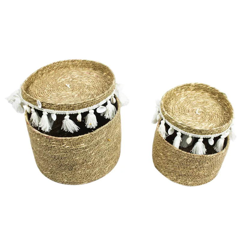 Nivasa Sea Grass Natural Fiber Storage Basket (White/Beige) - Set Of Two media 5