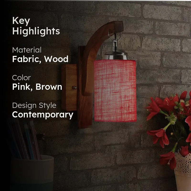 Forma Cylindrical Fabric & Wooden Wall Lamp - Pink media 2