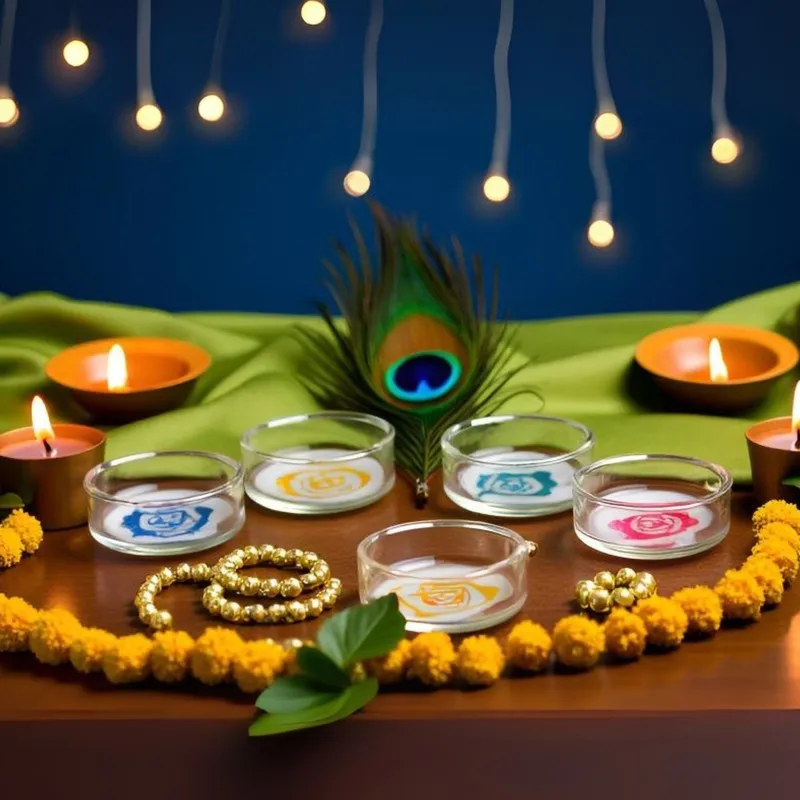 DivineGlow Traditional Borosilicate Glass Diya - Set Of Seven media 1