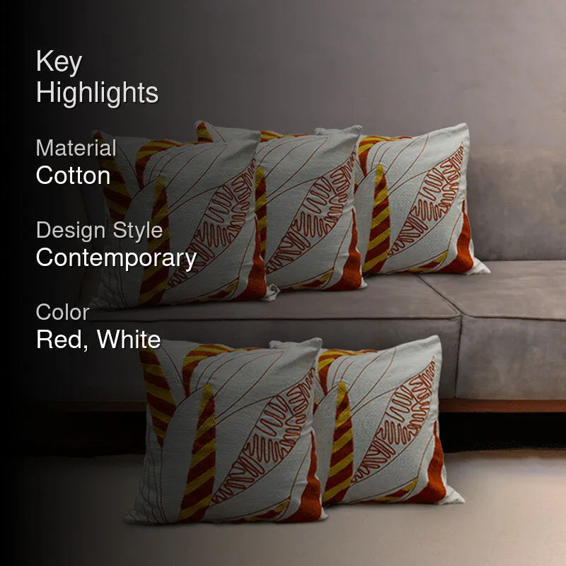 Winter Flames Tufted Cushion Cover (White & Red) - Set Of Five media 2