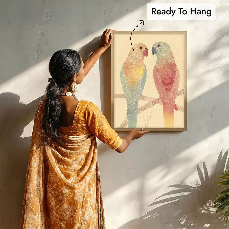 Lovebirds Illustration Canvas Wall Painting With Brown Frame media 9