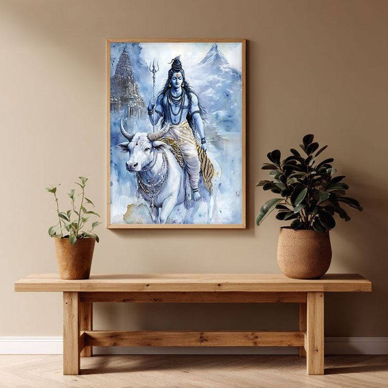 Nandivahana Spiritual Archival Paper Wall Painting - Natural Brown Frame