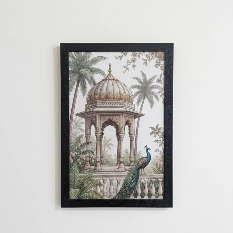 Regal Archway & Peacock Wall Painting With Frame - Set Of Three media 5