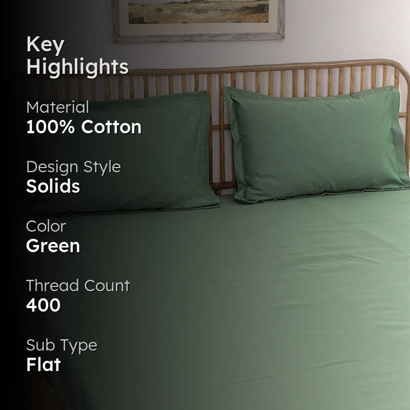 Blanqa Solid Cotton Bedsheet (Green) - 400 TC media 2
