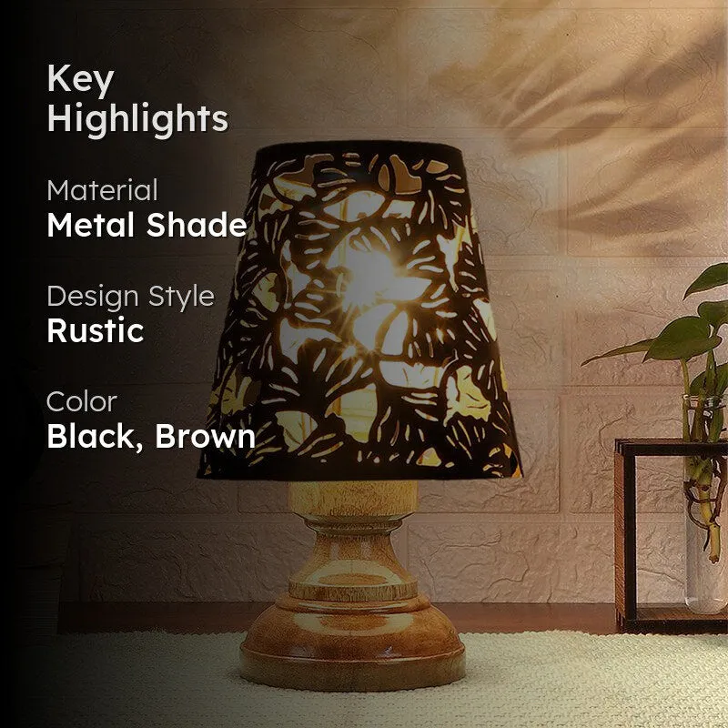 Harolda Flora Etched Metal Table Lamp - Black,Brown media 2