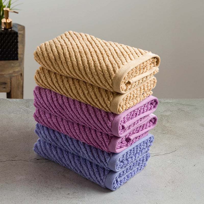 Nautica Riviera Soft Cotton Hand & Face Towel (Light Tan,Lilac & Light Blue) - Set Of Six media 4