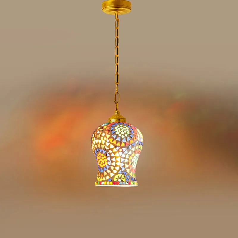 Mosaic Pattern Metal & Glass Ceiling Lamp media 5
