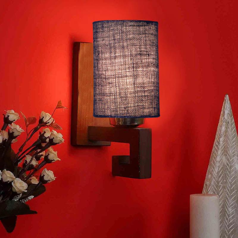 Cerulean Cylindrical Wooden Wall Lamp