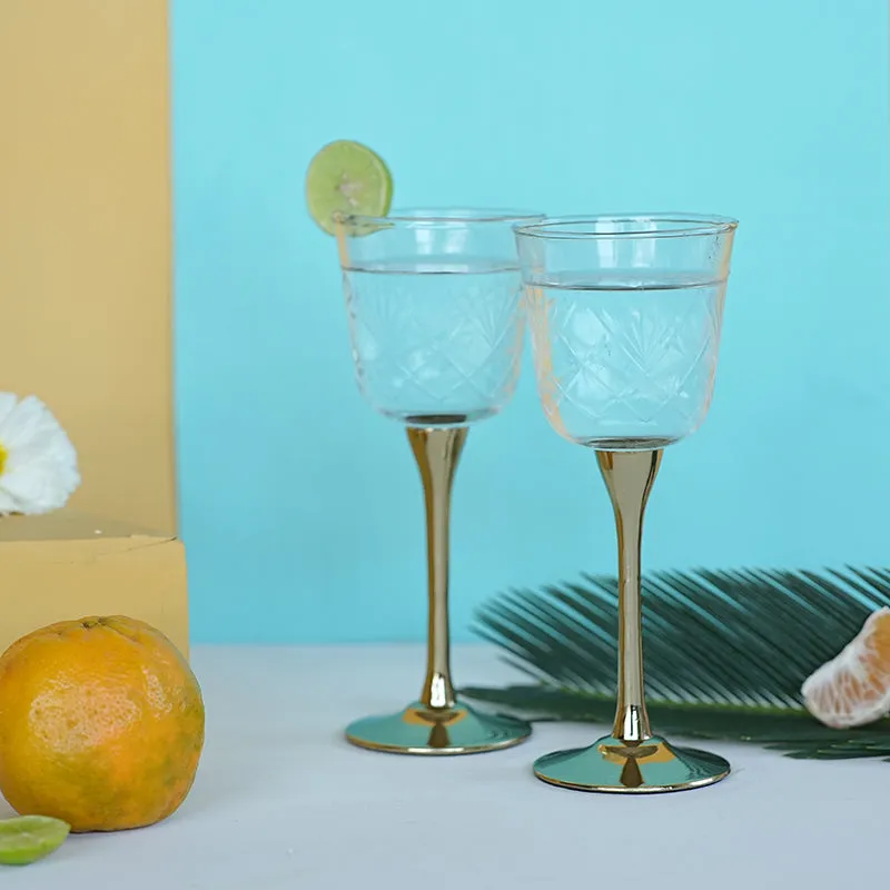 Saroda Glass & Brass Goblet Wine Glass (Gold/180 mL) - Set Of Two media 1