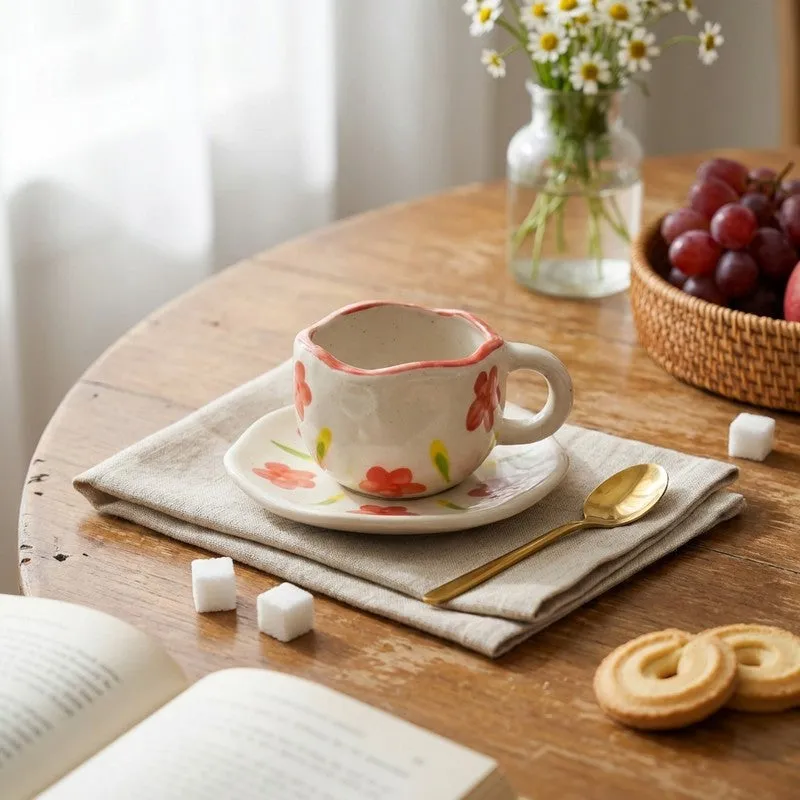 Floral Ceramic Coffee Mug (290 mL) - Two Piece Set media 1