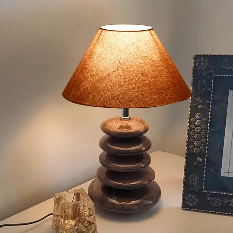 Glynor Cotton Table Lamp With Wooden Base - Grey media 6