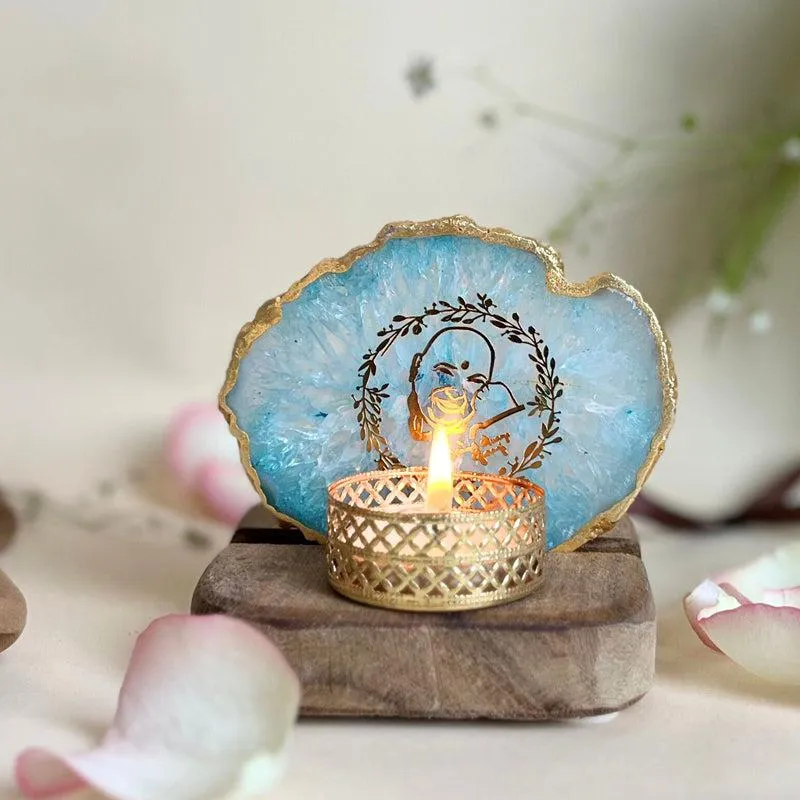 Sacred Guruji Handcrafted Agate Religious Accent With Tealight Candle Holder - Turquoise media 4