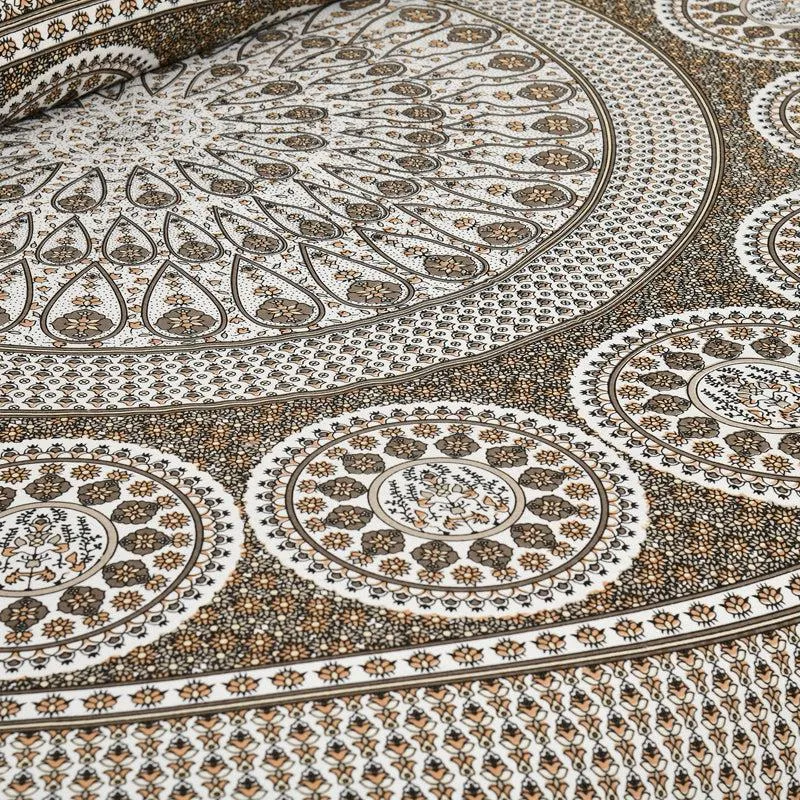 Aavani Ethnic Cotton Flat Bedsheet (White & Brown) - 160 TC media 4