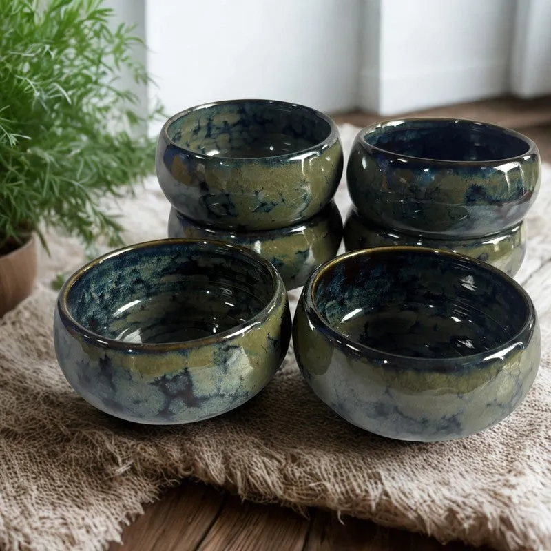 Mystique Handcrafted Ceramic Dip Bowls (Olive Green,150 mL) - Set Of Six media 5