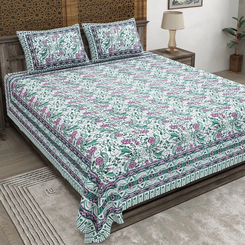 Formum Cotton Bedsheet (Purple,Green) - 240 TC media 1