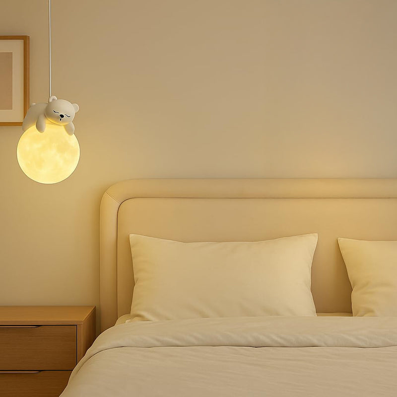 Sleeping Bear Acrylic Ceiling Moon Lamp - White media 3