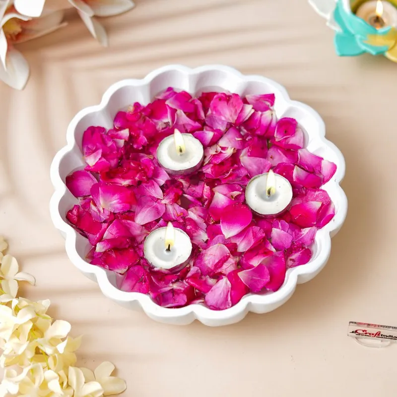 White Lotus Petal Resin Urli - White media 5