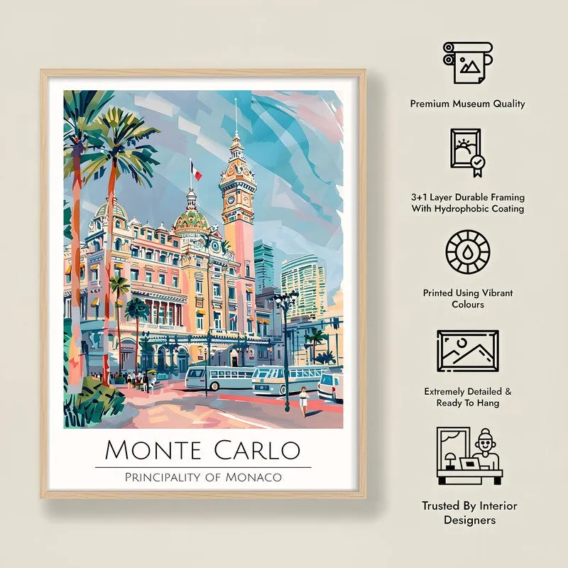 Vintage Monte Carlo Framed Canvas Archival Canvas Wall Painting - Natural Brown Frame media 8