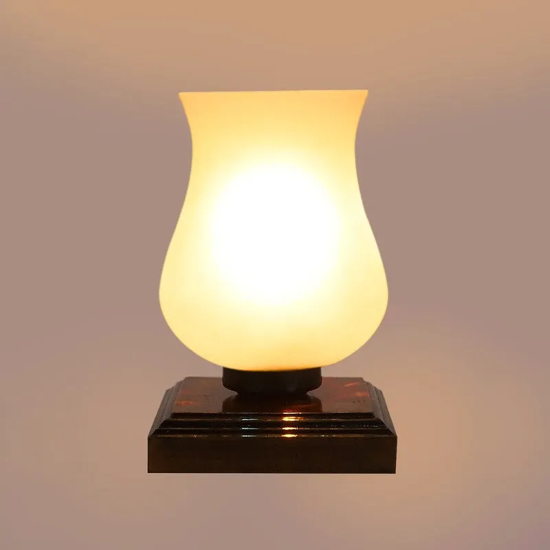 Mirova Glass Table Lamp With Wooden Base - White & Brown media 8