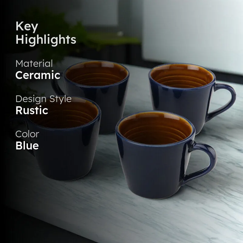 Karvaa Ceramic Tea Cup (175 mL Each)/Royal Blue)- Set of Four media 2