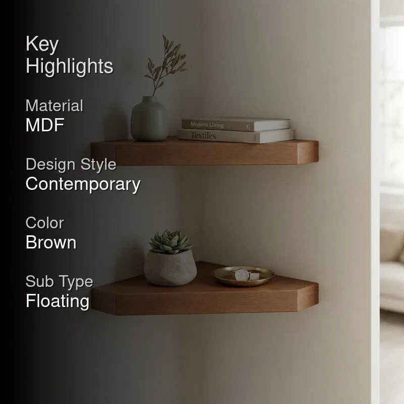 Berk Corner Floating Wall Shelf (Brown) - Set Of Two - 2