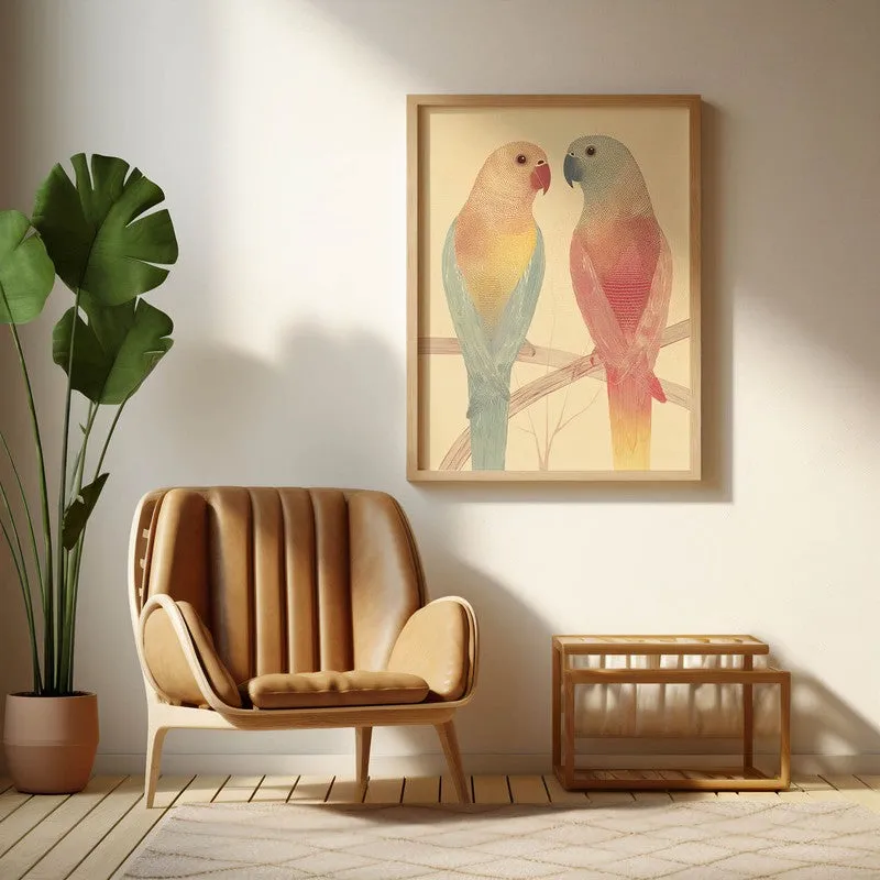 Lovebirds Illustration Canvas Wall Painting With Brown Frame media 8