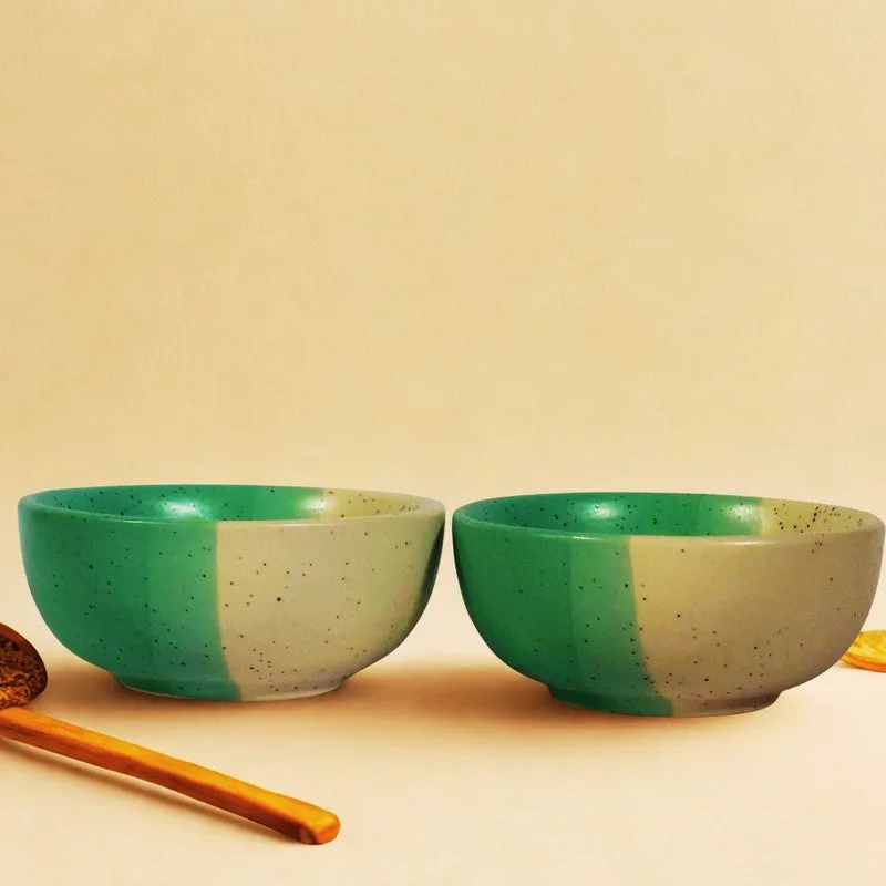Opuluxe Ceramic Snack Bowls (Beige,Green, 200 mL Each) - Set Of Two media 3