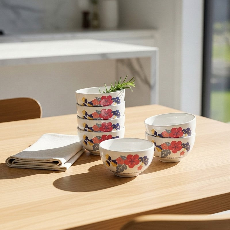 Hibiscus Melamine Snack Bowls (150 mL Each) - Set of Six - 150 mL