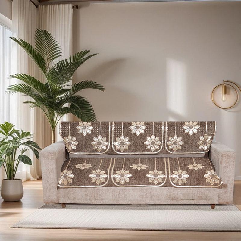 Mitha Floral  Sofa Cover (Brown) - Set Of Six media 3