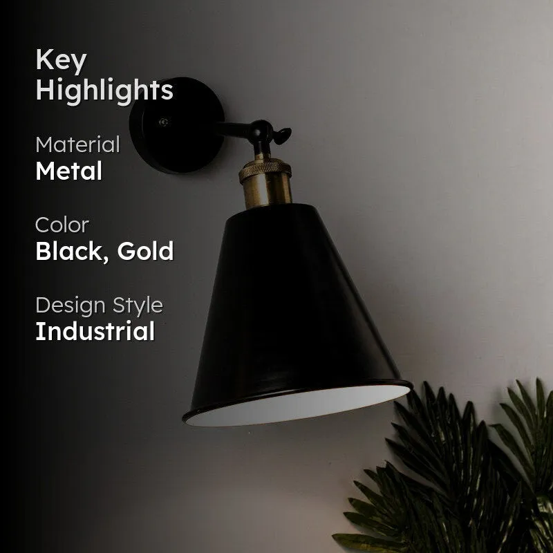 Harpo Cone Metal Wall Lamp - Black,Silver media 2