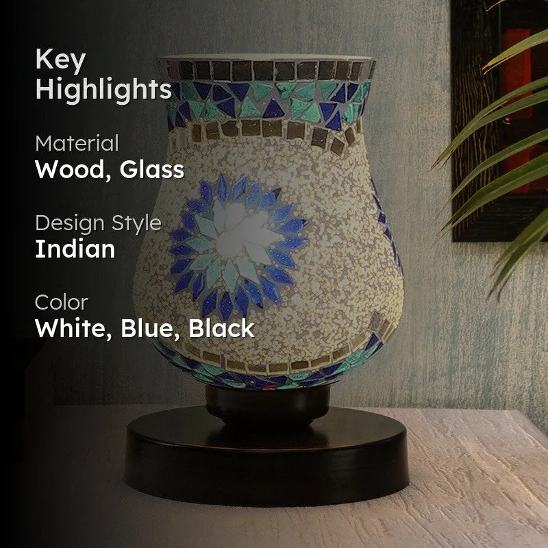 Blazeon Glass Table Lamp With Wooden Base - White media 2