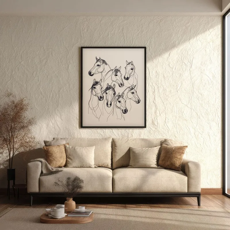 Abstract Line Art Horse Painting With Black Frame media 3