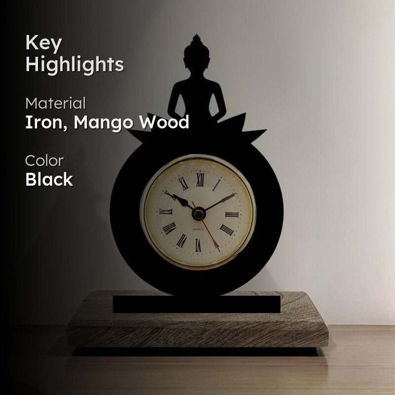 Hour of Enlightenment Iron & Mango Wood Table Clock media 2