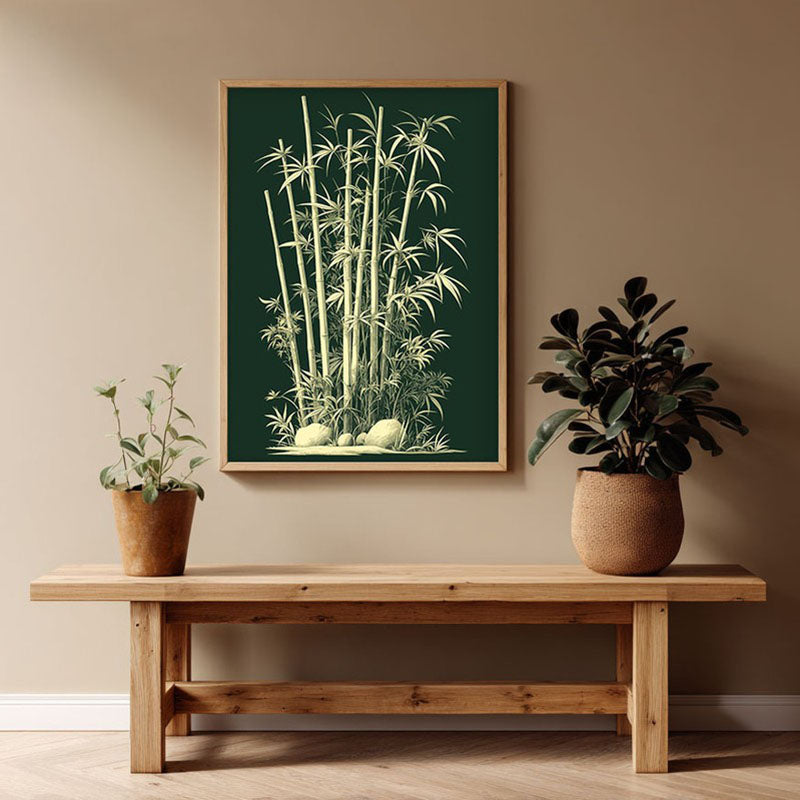 Bamboo Noir Botanical Archival Paper Wall Art - Natural Brown Frame
