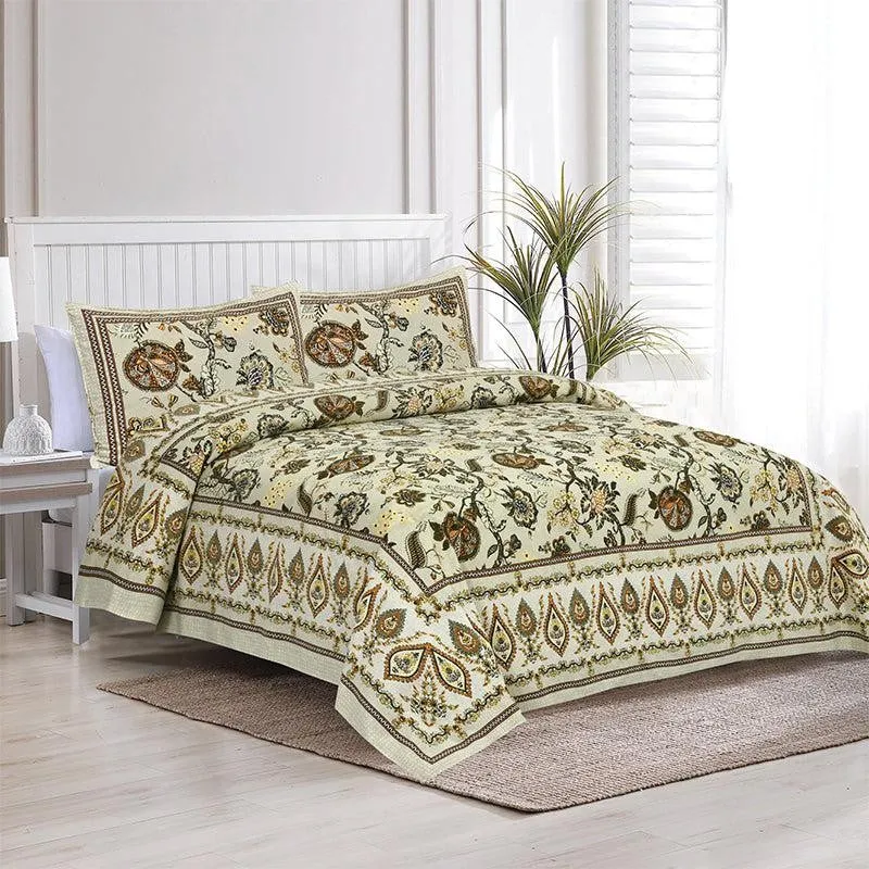 Tribhuna Printed Cotton Bedsheet (Yellow,Brown) - 160 TC media 1