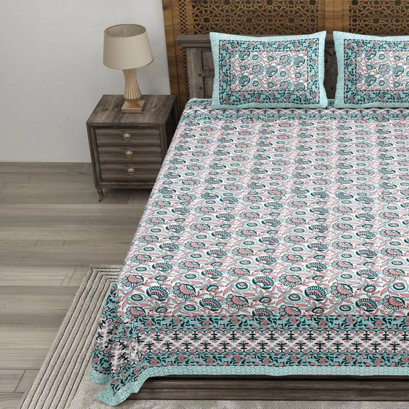 Lineo Cotton Bedsheet (Blue,Pink) - 240 TC media 3