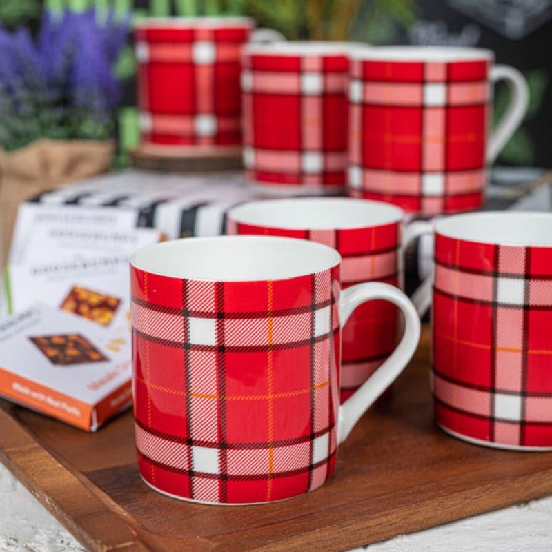 Sonaki Grid Bone China Tea Cup (220 mL Each) - Set of Six - 220 ML