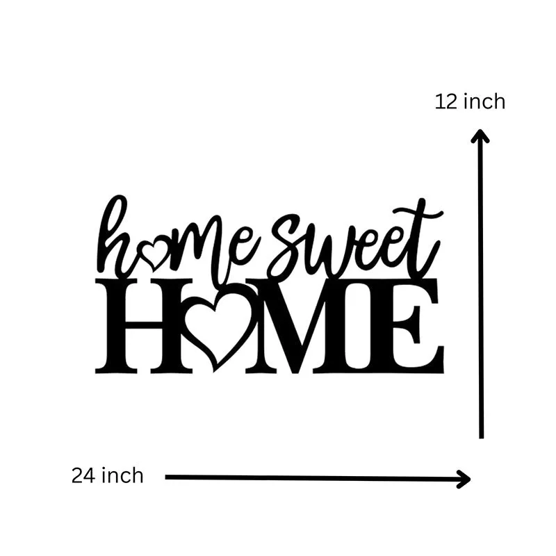 Black Home Sweet Home wall accent shown with 24-inch width and 12-inch height