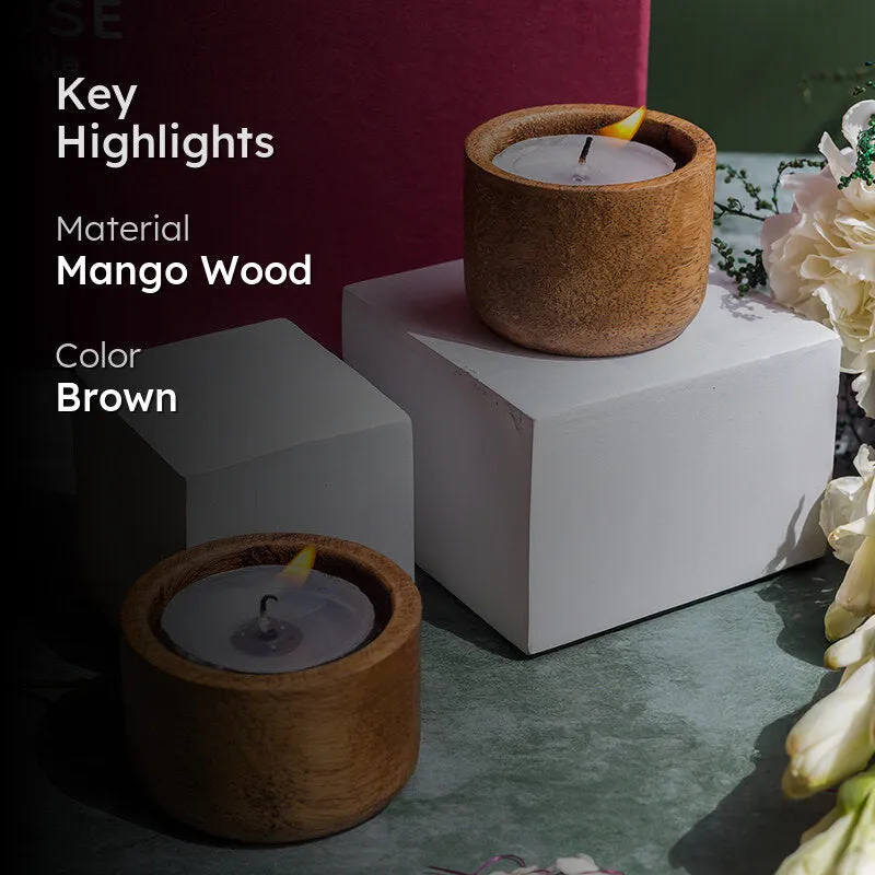 Decorative Mango Wood Candle Holder - Set Of Two media 2