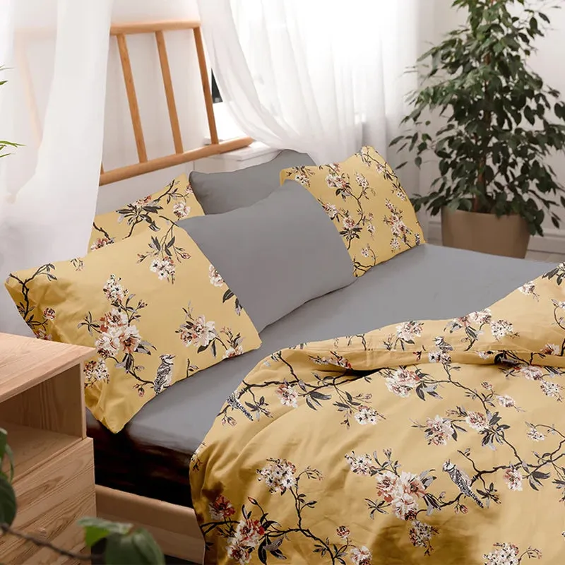 Cherry Blossom Printed Cotton Bedsheet (Mustard Yellow) - 300 TC media 7